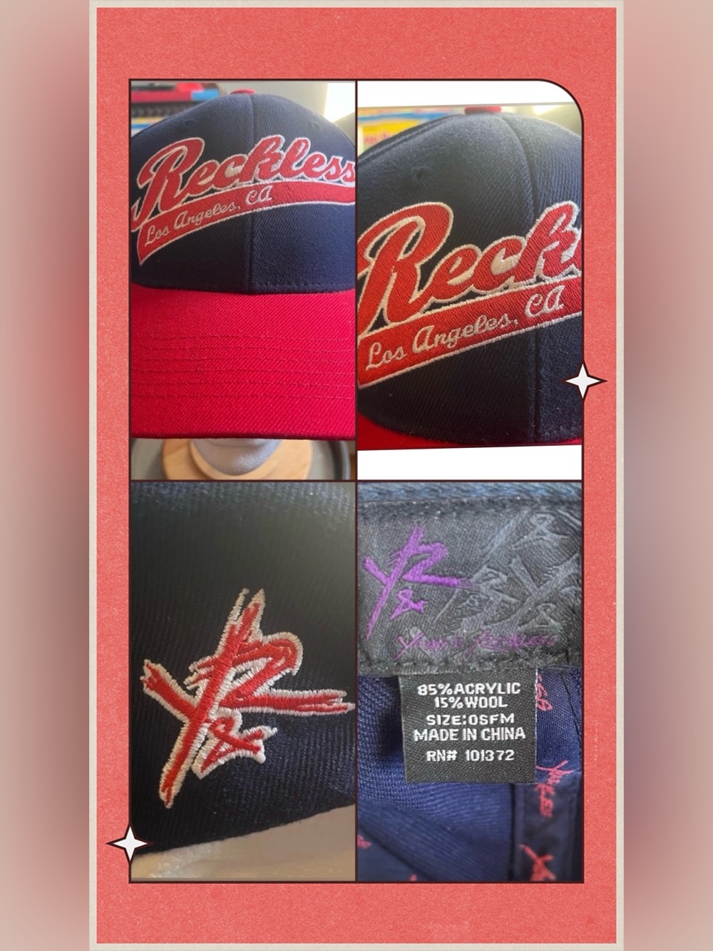 Young & Reckless Y2K Skateboarding Blue Red OG Snapback Cap Y&R Los Angeles Hat